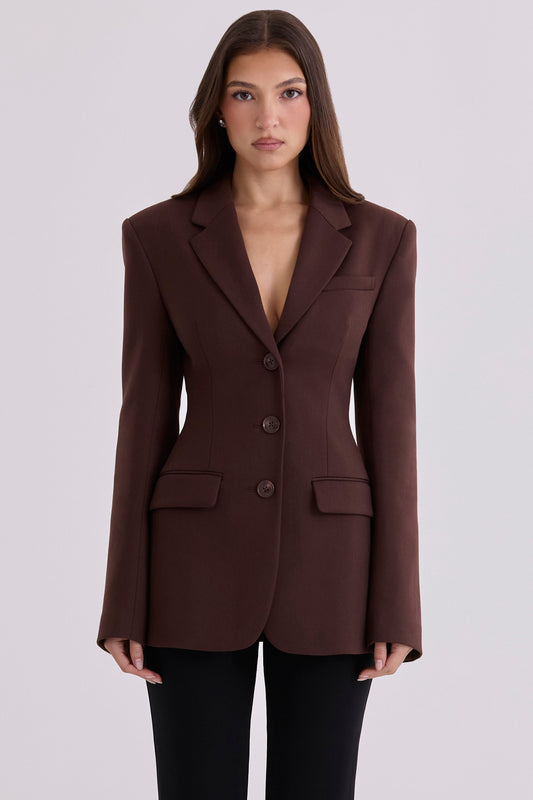 chocolate crepe hourglass blazer jacket