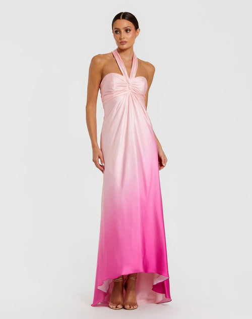 Charmeuse Tie Halter Neck Ombre Gown
