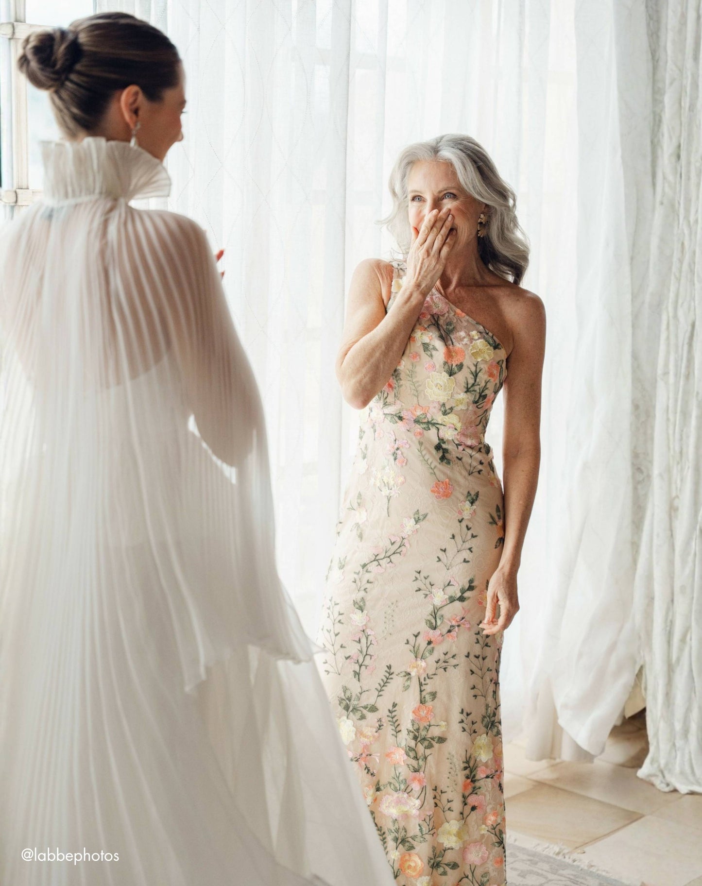 Beige One Shoulder Floral Embroidered Gown