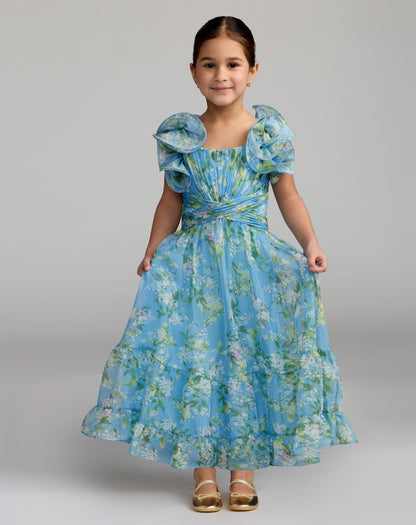 Chiffon Ruffle Shoulder Dress