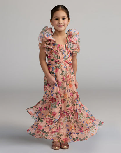 Chiffon Ruffle Shoulder Dress