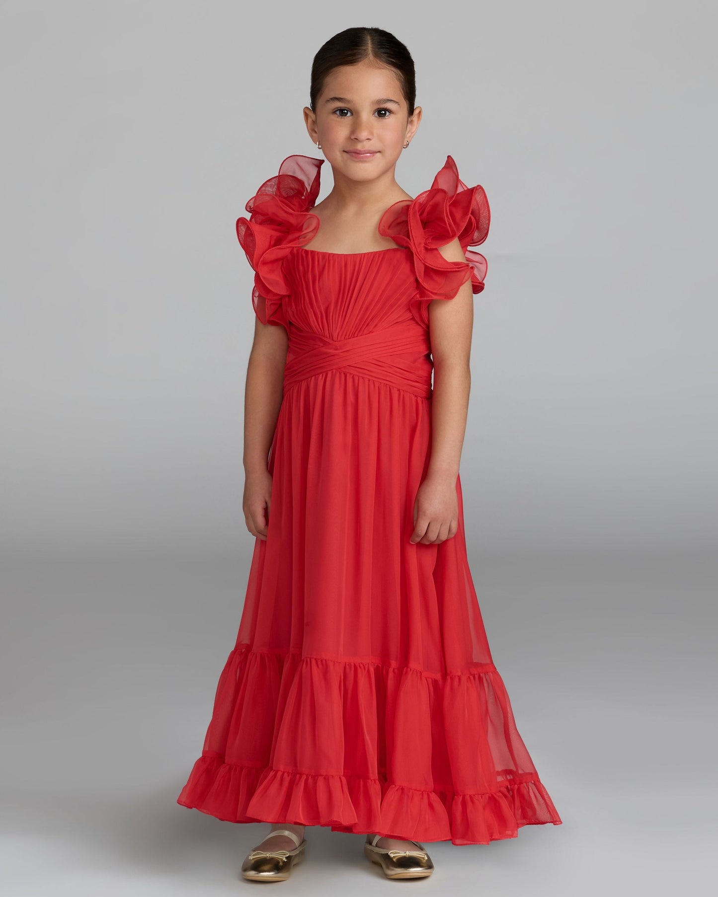 Chiffon Ruffle Shoulder Dress