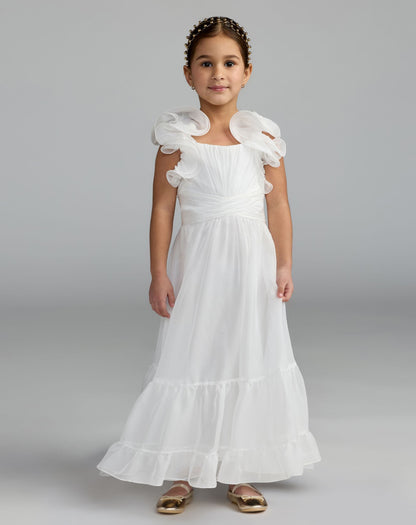 Chiffon Ruffle Shoulder Dress
