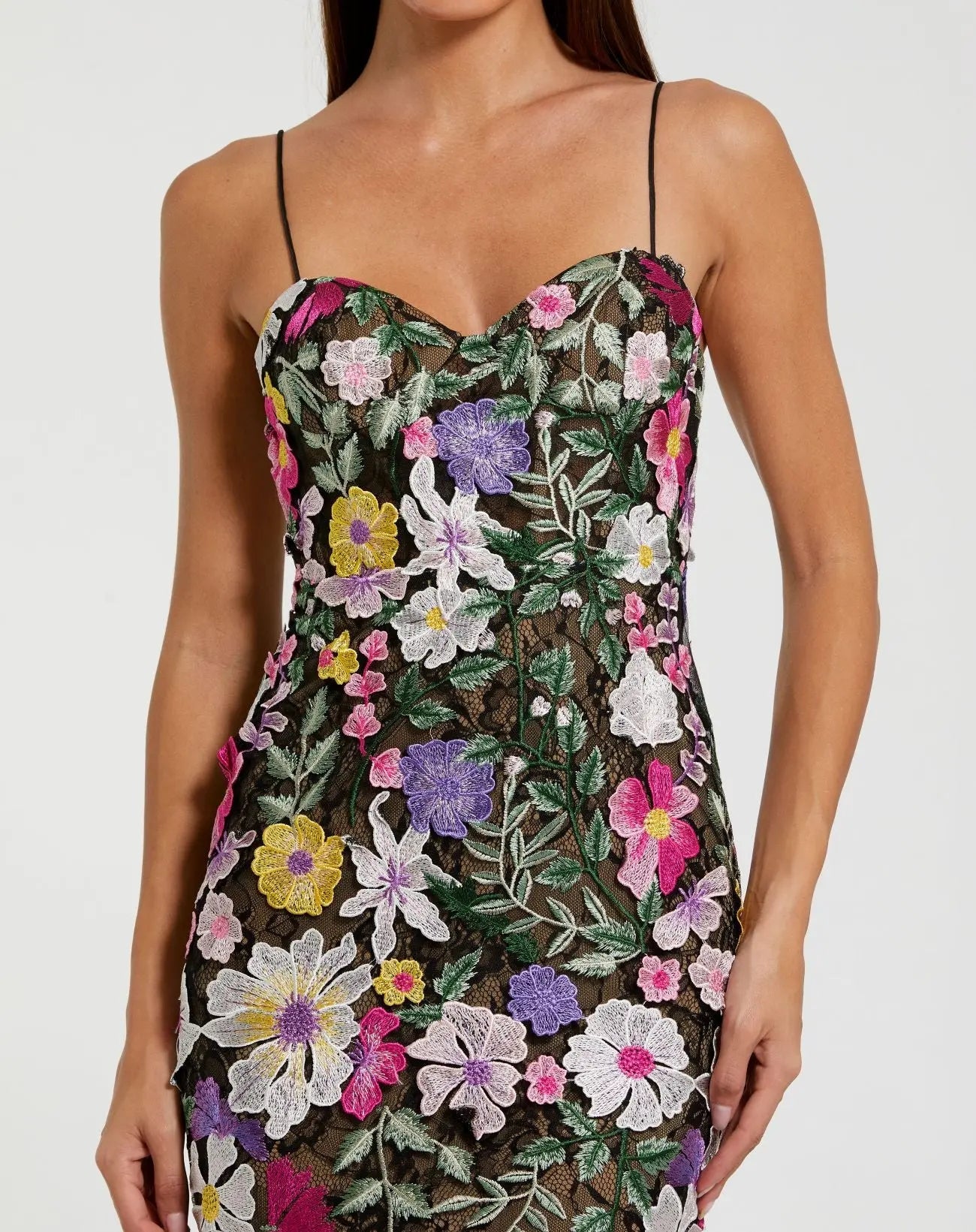 Black Floral Embroidered Sleeveless Bustier Gown