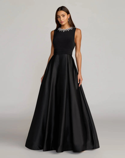 Black Embellished High Neck Sleeveless A Line Gown