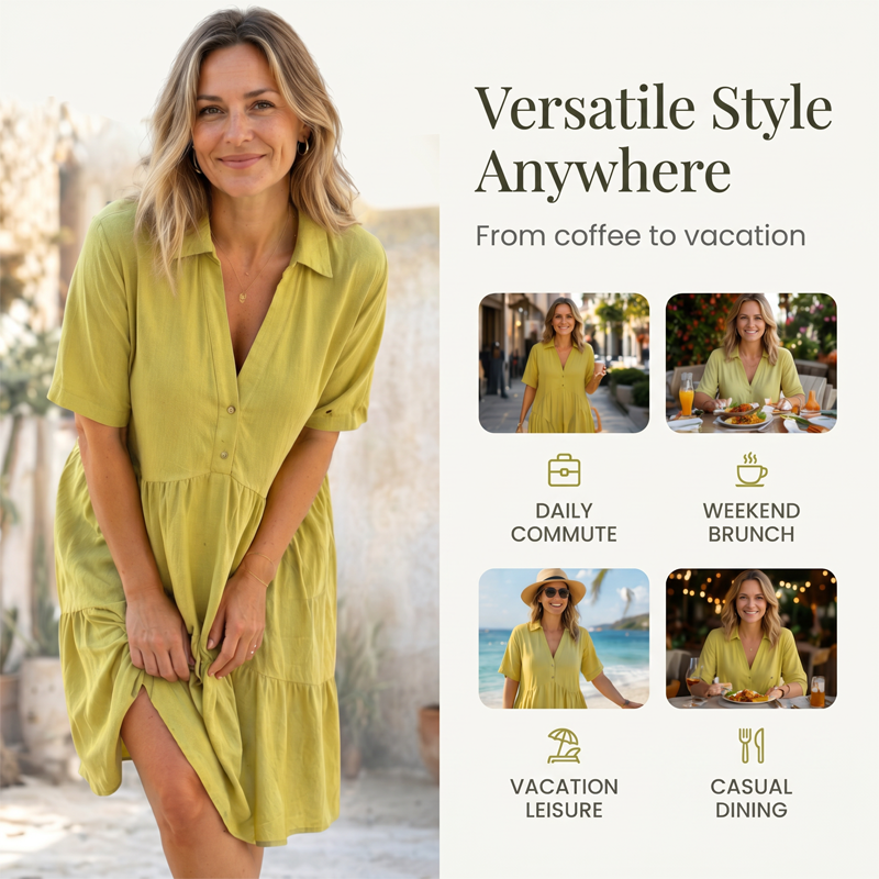 💝Solid Color Comfort Lapel Button Dress