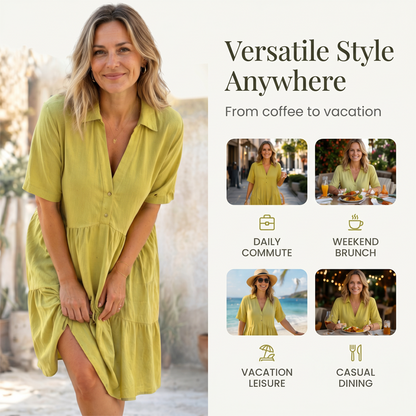 💝Solid Color Comfort Lapel Button Dress