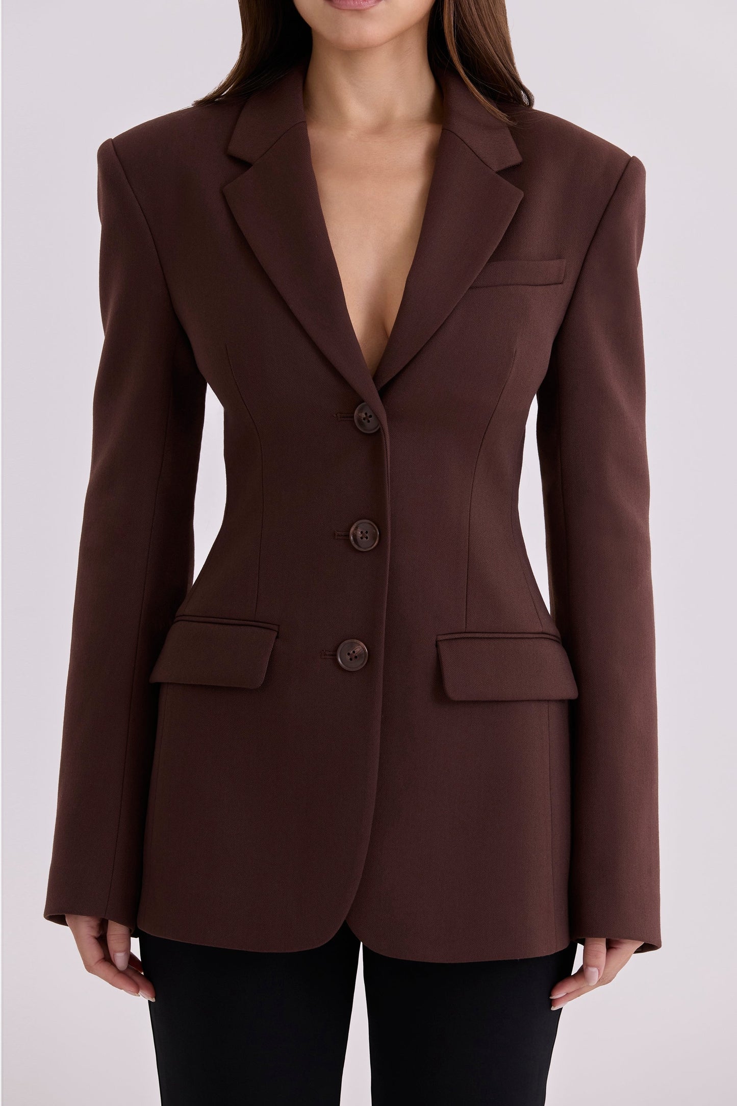 chocolate crepe hourglass blazer jacket