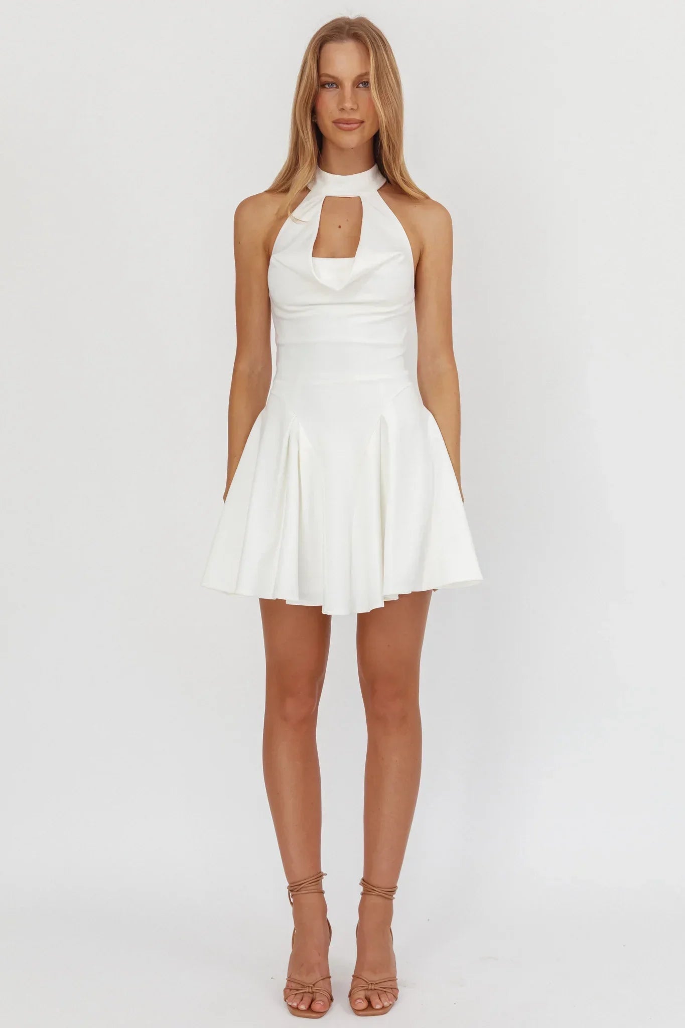 Charlene Cowl Halterneck Mini Dress White