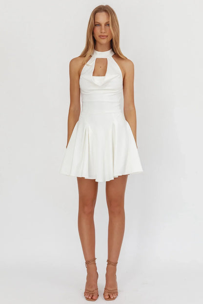 Charlene Cowl Halterneck Mini Dress White