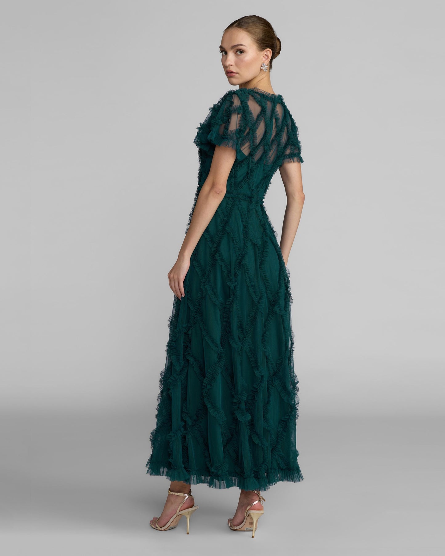 Blue Short Sleeve High Neck Ruffle Dress