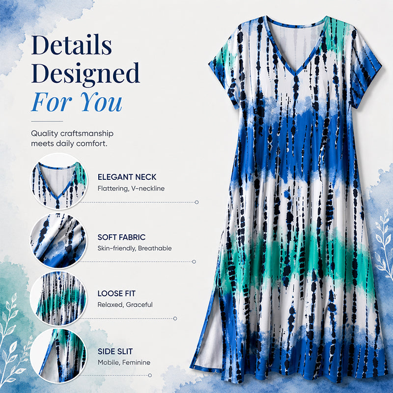 👗🌈 LIMITED TIME 50% OFF! Women’s Tie Dye V Neck Maxi Dress – Breathable Comfort, Relaxed Fit and Effortless Summer Style ✨