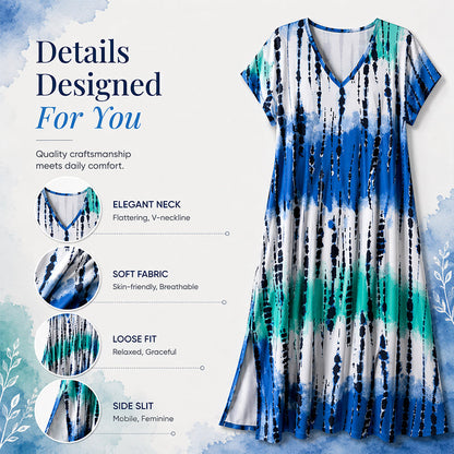 👗🌈 LIMITED TIME 50% OFF! Women’s Tie Dye V Neck Maxi Dress – Breathable Comfort, Relaxed Fit and Effortless Summer Style ✨