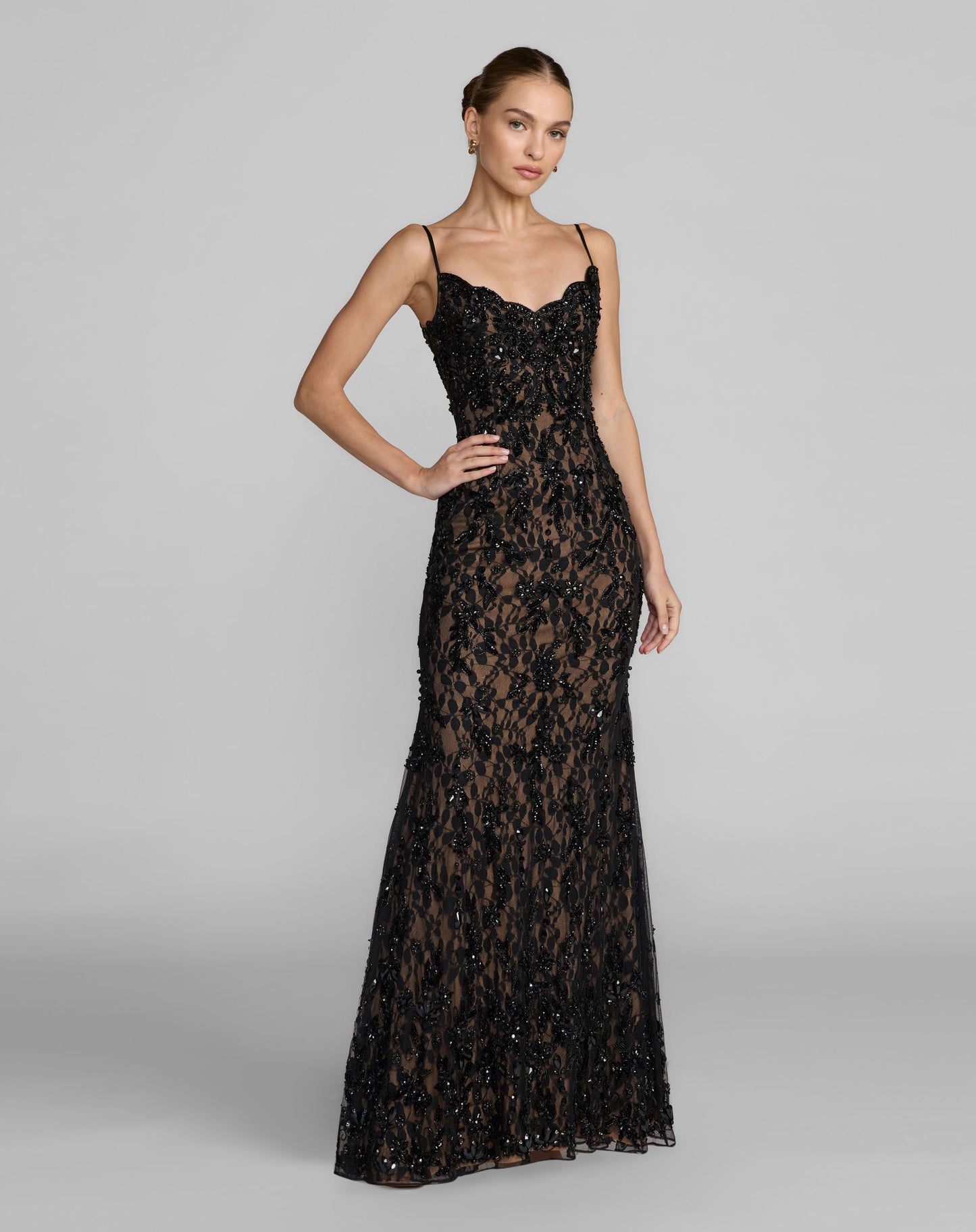 Embellished Lace Sleeveless Gown