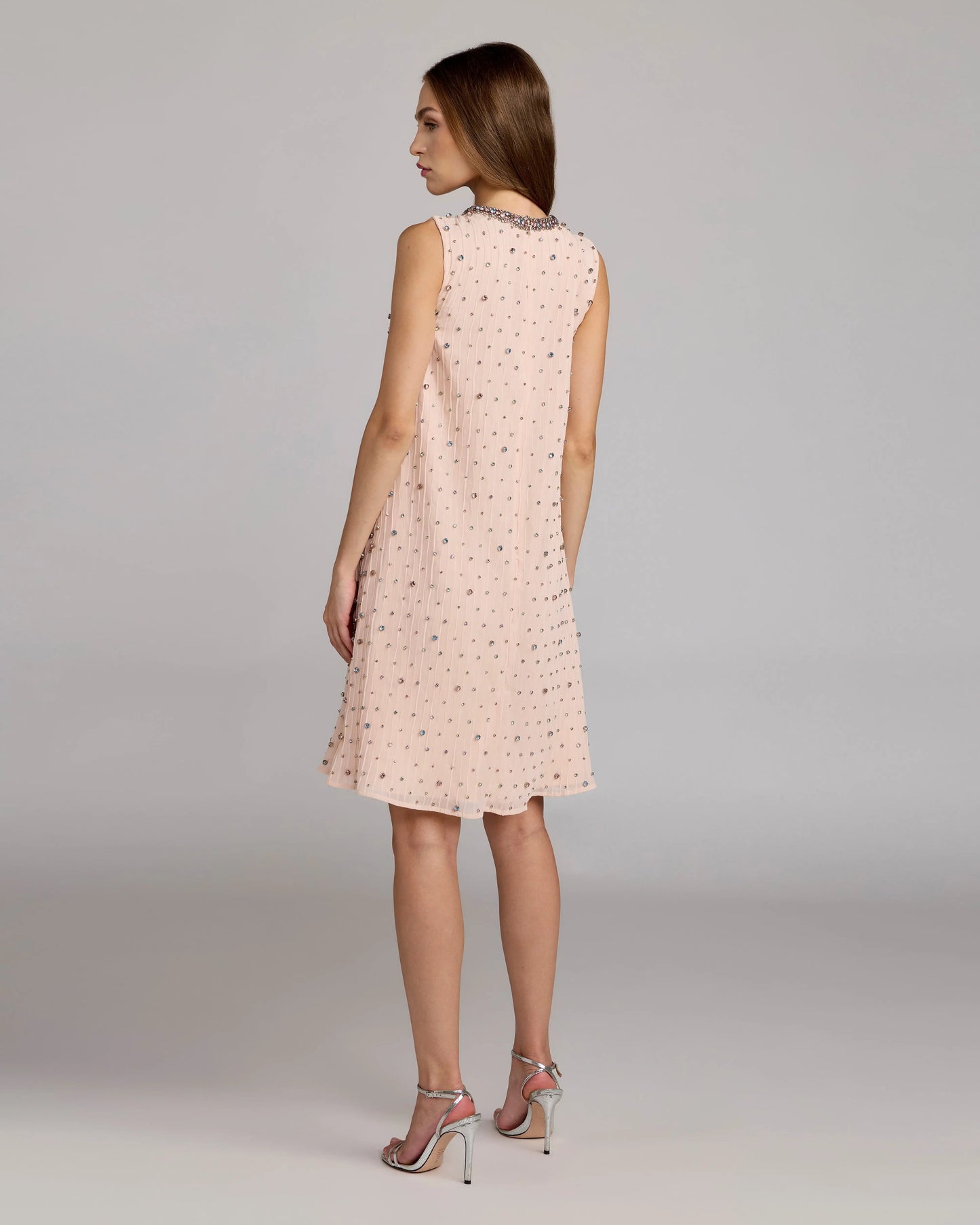 Light Pink Embellished Sleeveless Shift Mini Dress