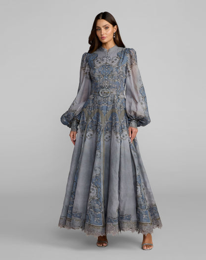 Bishop Sleeve Printed Cotton A-Line Dress