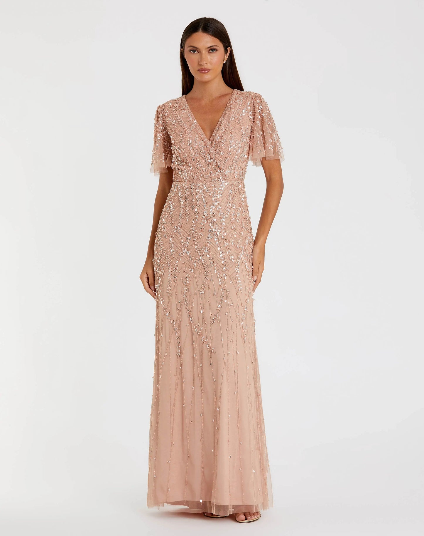 Embellished Flutter Sleeve Gown
