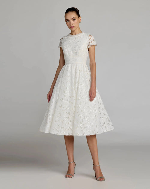 Embroidered Lace A Line Midi Dress
