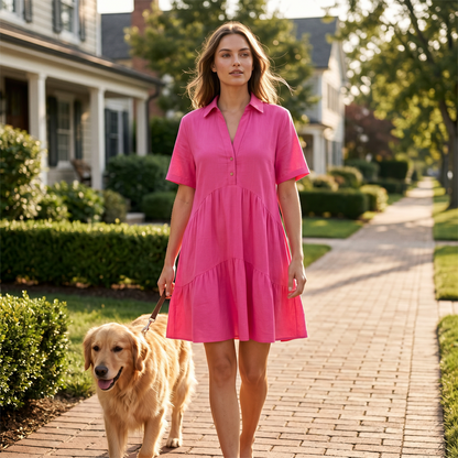 💝Solid Color Comfort Lapel Button Dress
