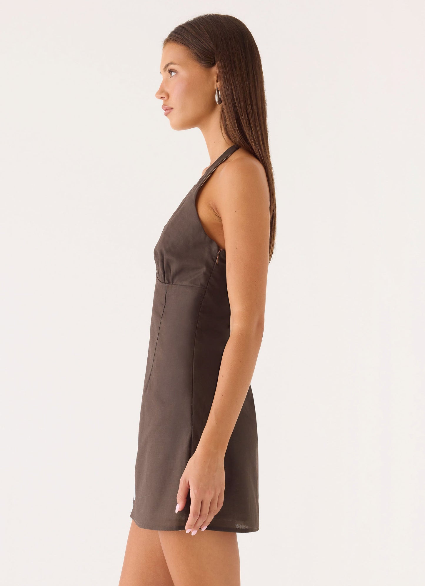 Agneta Halter Linen Mini Dress - Chocolate Tropic Floral