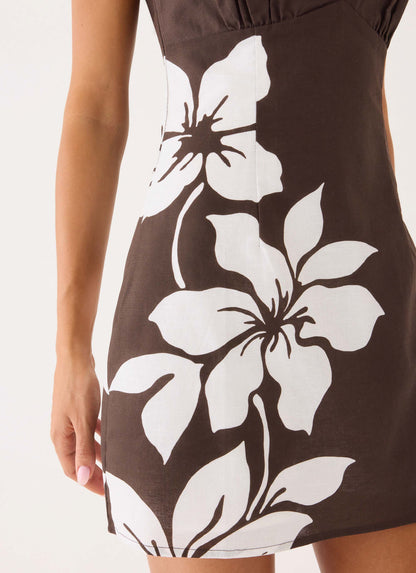 Agneta Halter Linen Mini Dress - Chocolate Tropic Floral