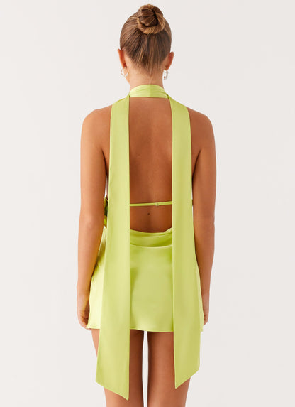 Alicia Satin Halter Mini Dress - Sunny Lime