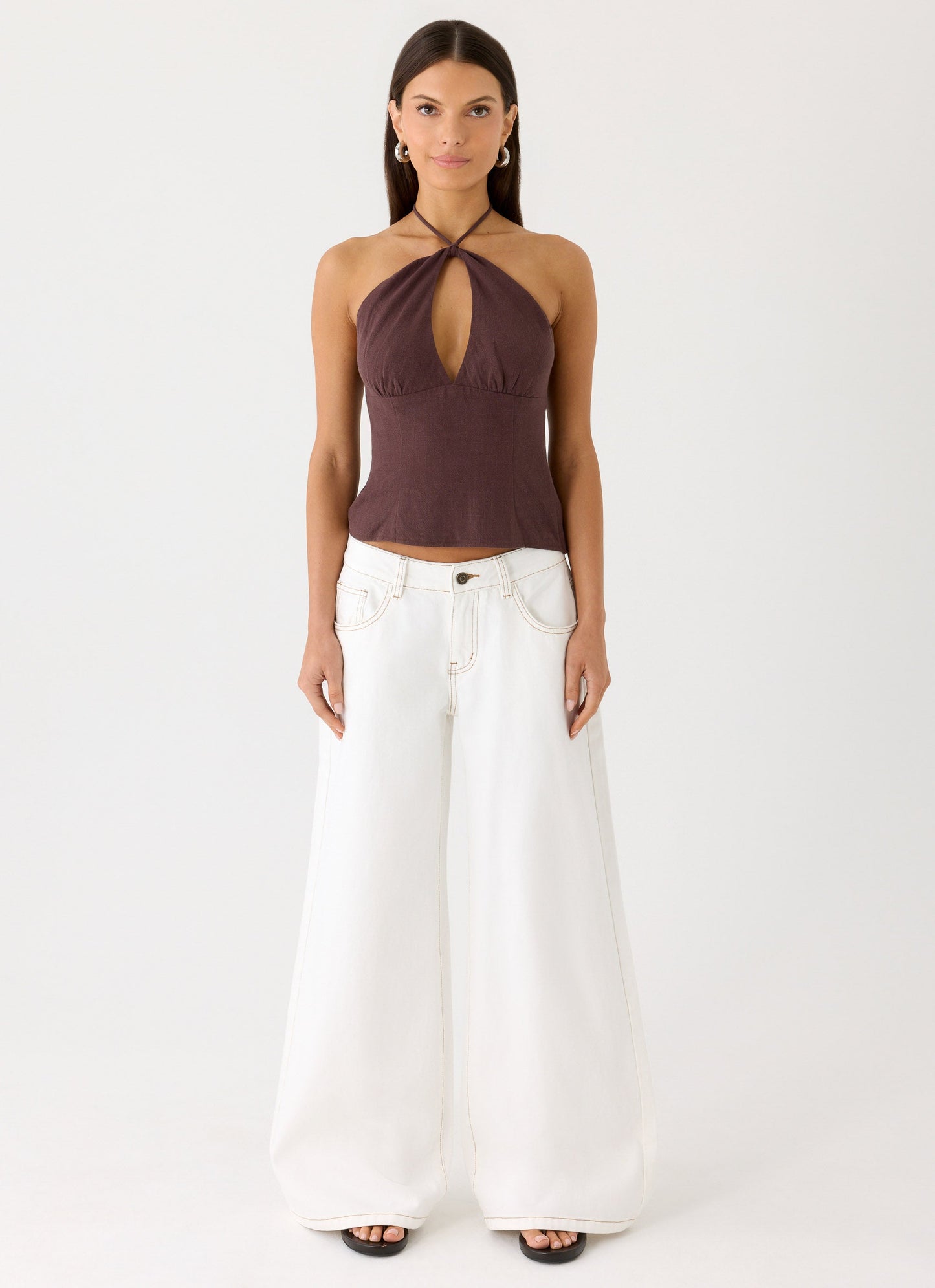 Allira Linen Halter Top - Chocolate Drizzle
