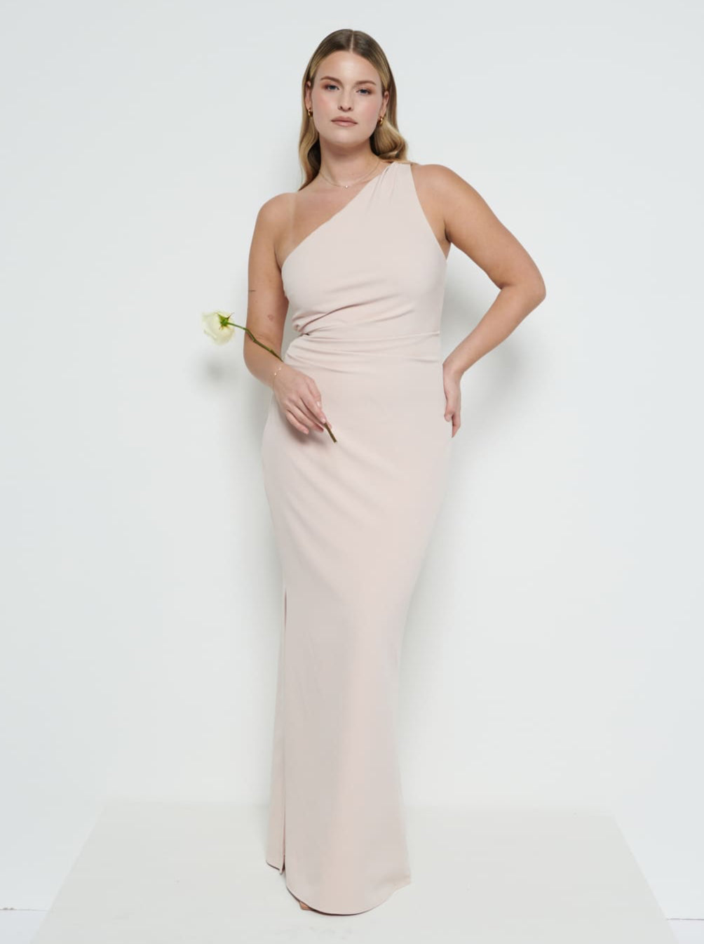 Amelia Crepe Ruched Maxi Bridesmaid Dress - Blush