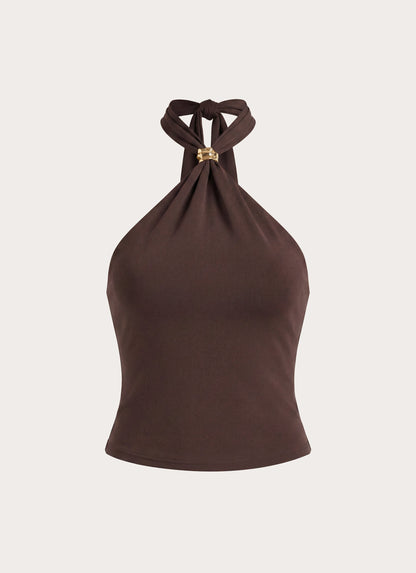 Amelina Halter Top - Chocolate