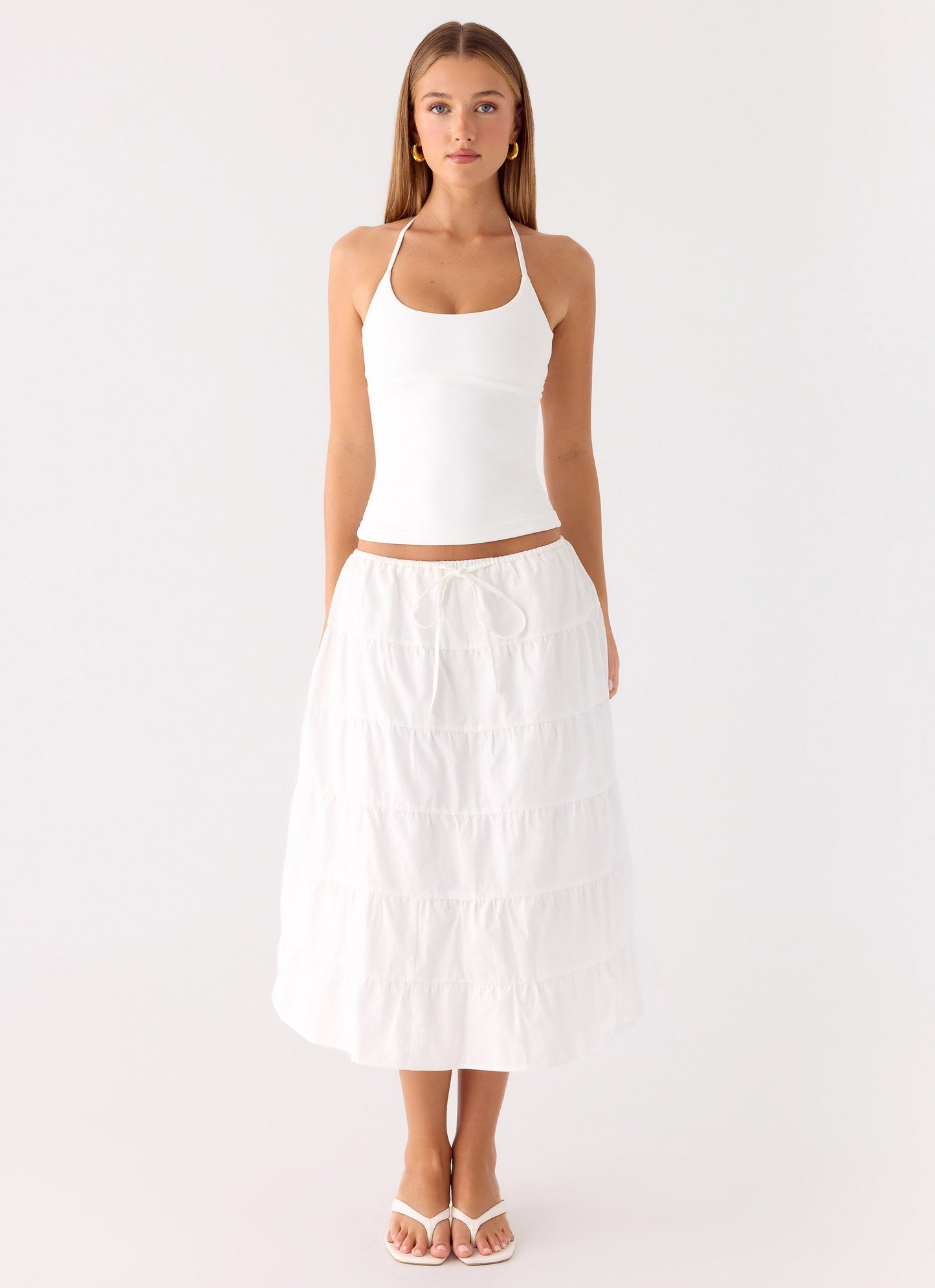 Aphira Tiered Midi Skirt - White