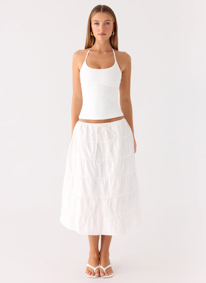 Aphira Tiered Midi Skirt - White