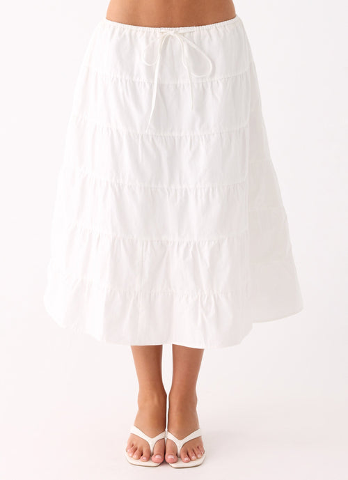 Aphira Tiered Midi Skirt - White