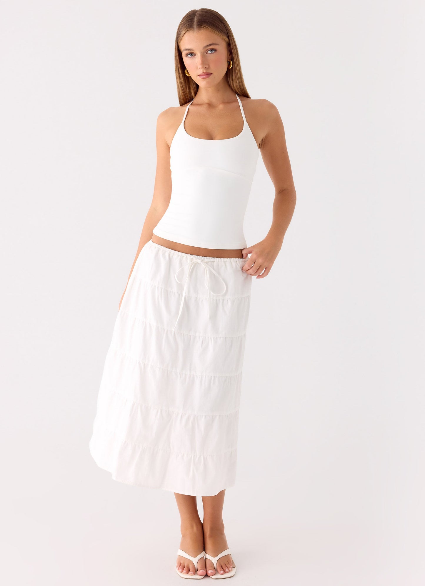 Aphira Tiered Midi Skirt - White