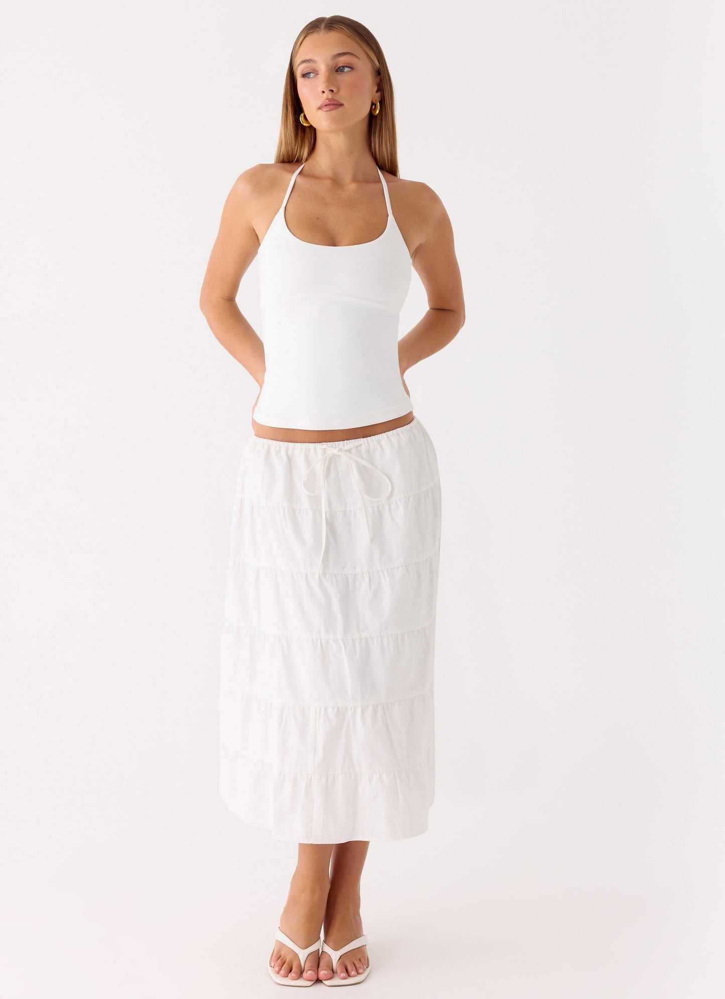 Aphira Tiered Midi Skirt - White