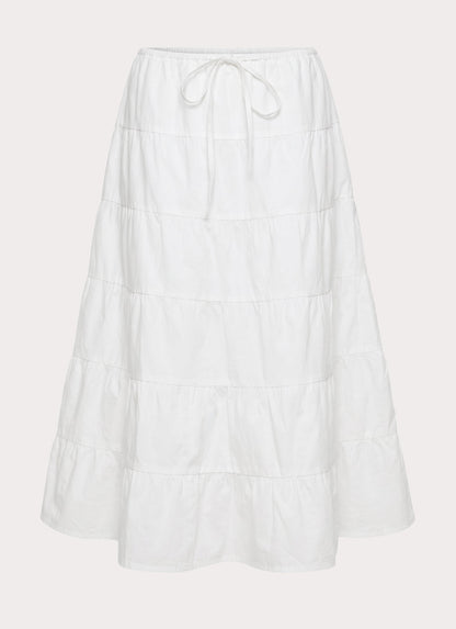 Aphira Tiered Midi Skirt - White