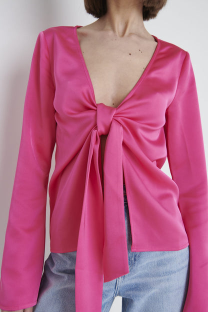 Ashley Tie Drape Top - Fuchsia