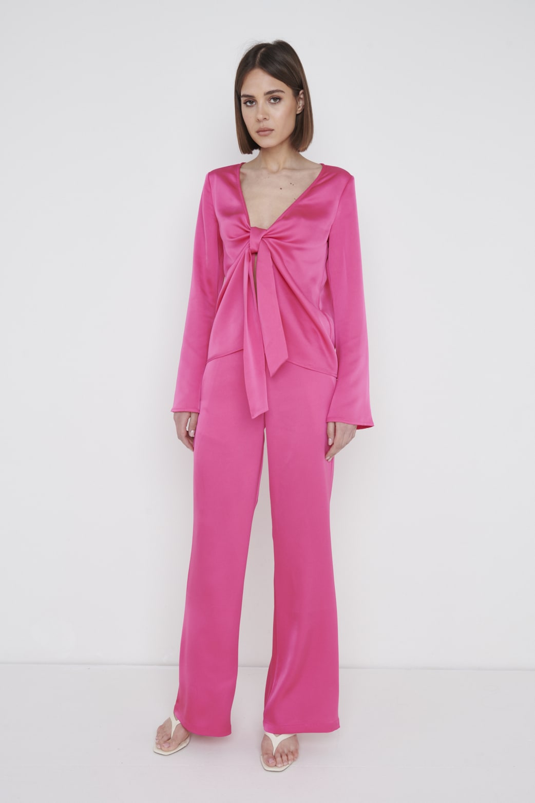 Ashley Tie Drape Top - Fuchsia