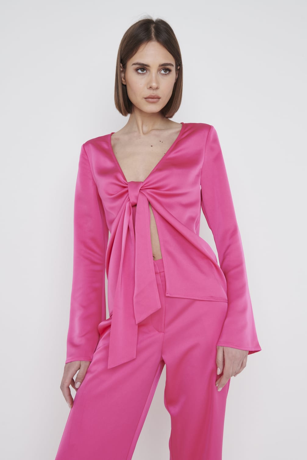 Ashley Tie Drape Top - Fuchsia
