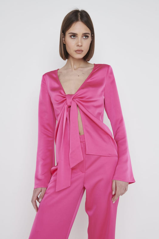 Ashley Tie Drape Top - Fuchsia