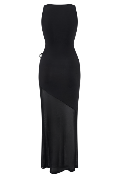 Dove Slinky And Mesh Maxi Dress - Black