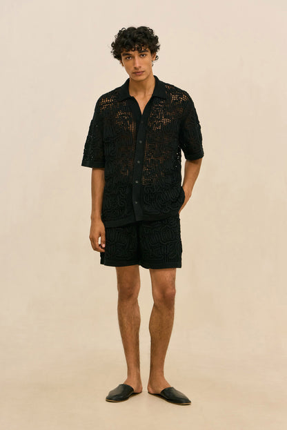 BOHOL CROCHET SHIRT - BLACK