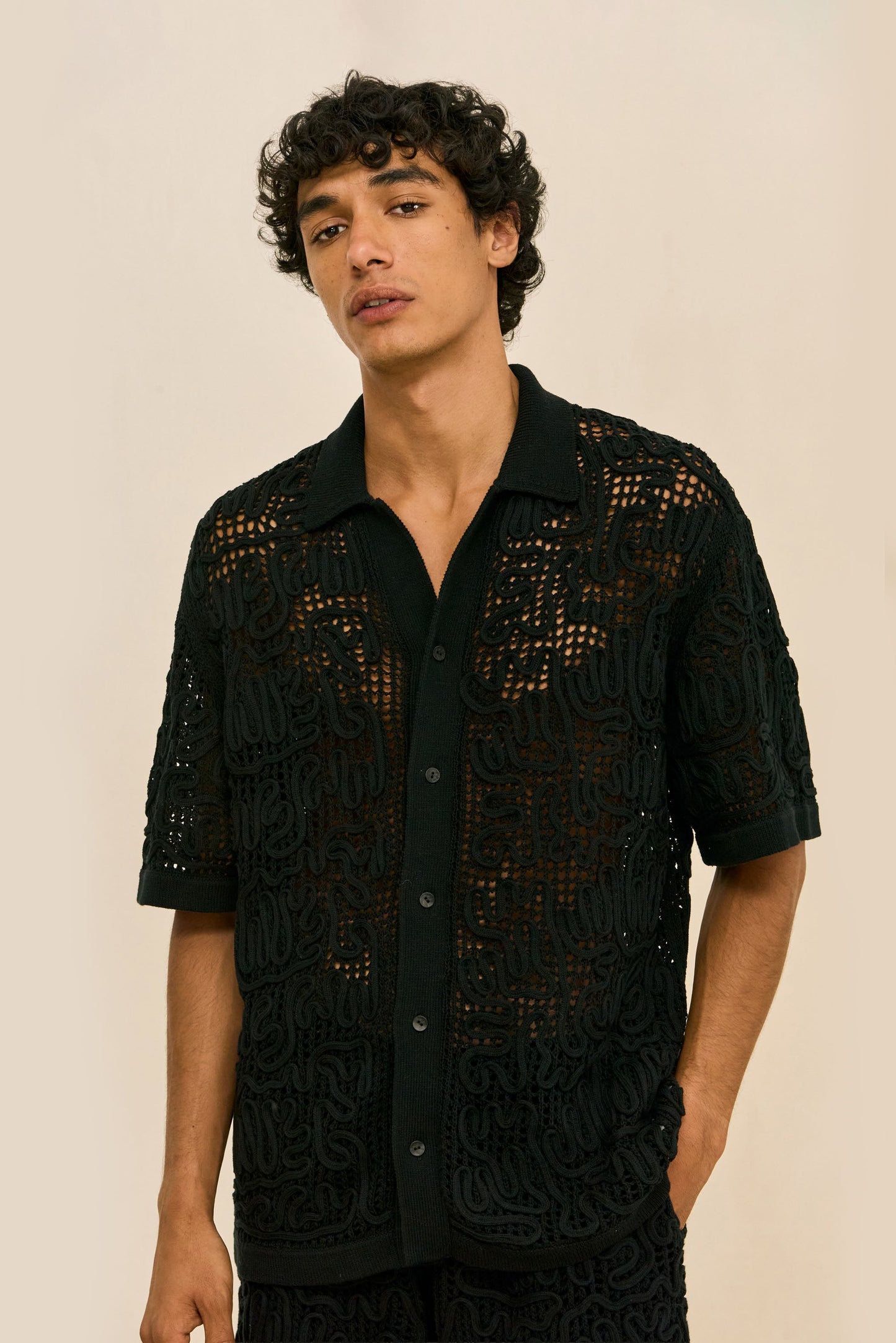 BOHOL CROCHET SHIRT - BLACK