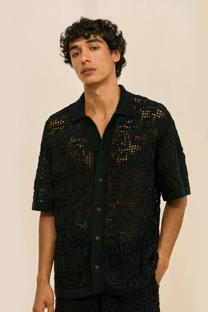 BOHOL CROCHET SHIRT - BLACK