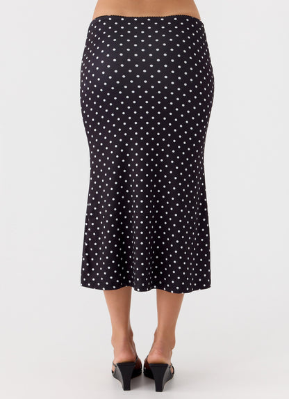 Bahama Low Rise Midi Skirt - Black Polkadot