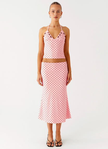 Bahama Low Rise Midi Skirt - Strawberry Dot