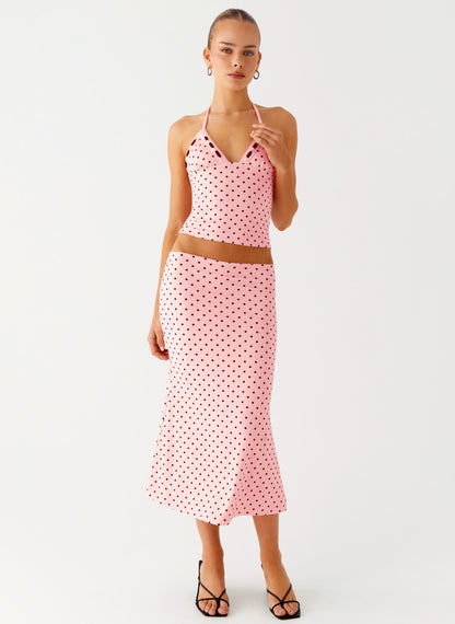 Bahama Low Rise Midi Skirt - Strawberry Dot