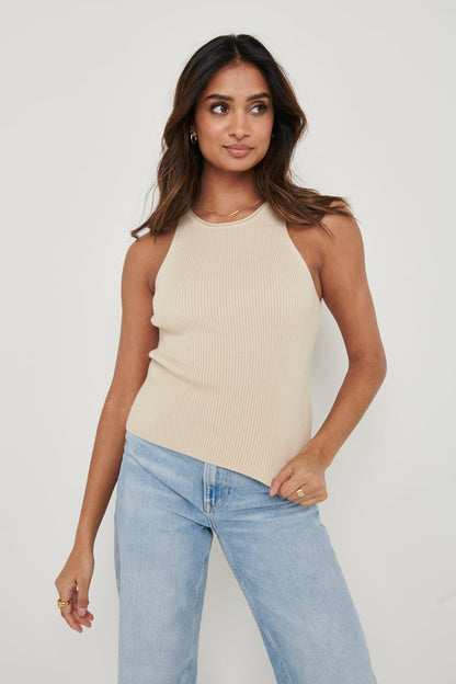 Billie Ribbed Racer Tee - Beige
