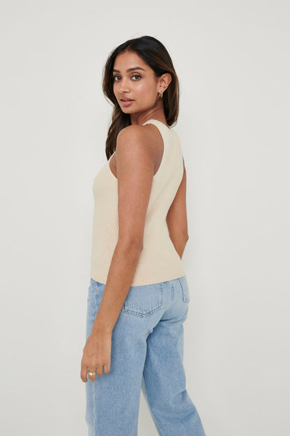 Billie Ribbed Racer Tee - Beige