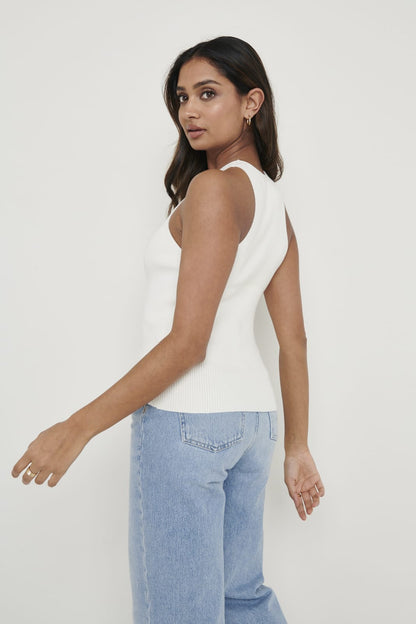Billie Ribbed Racer Tee - Cream