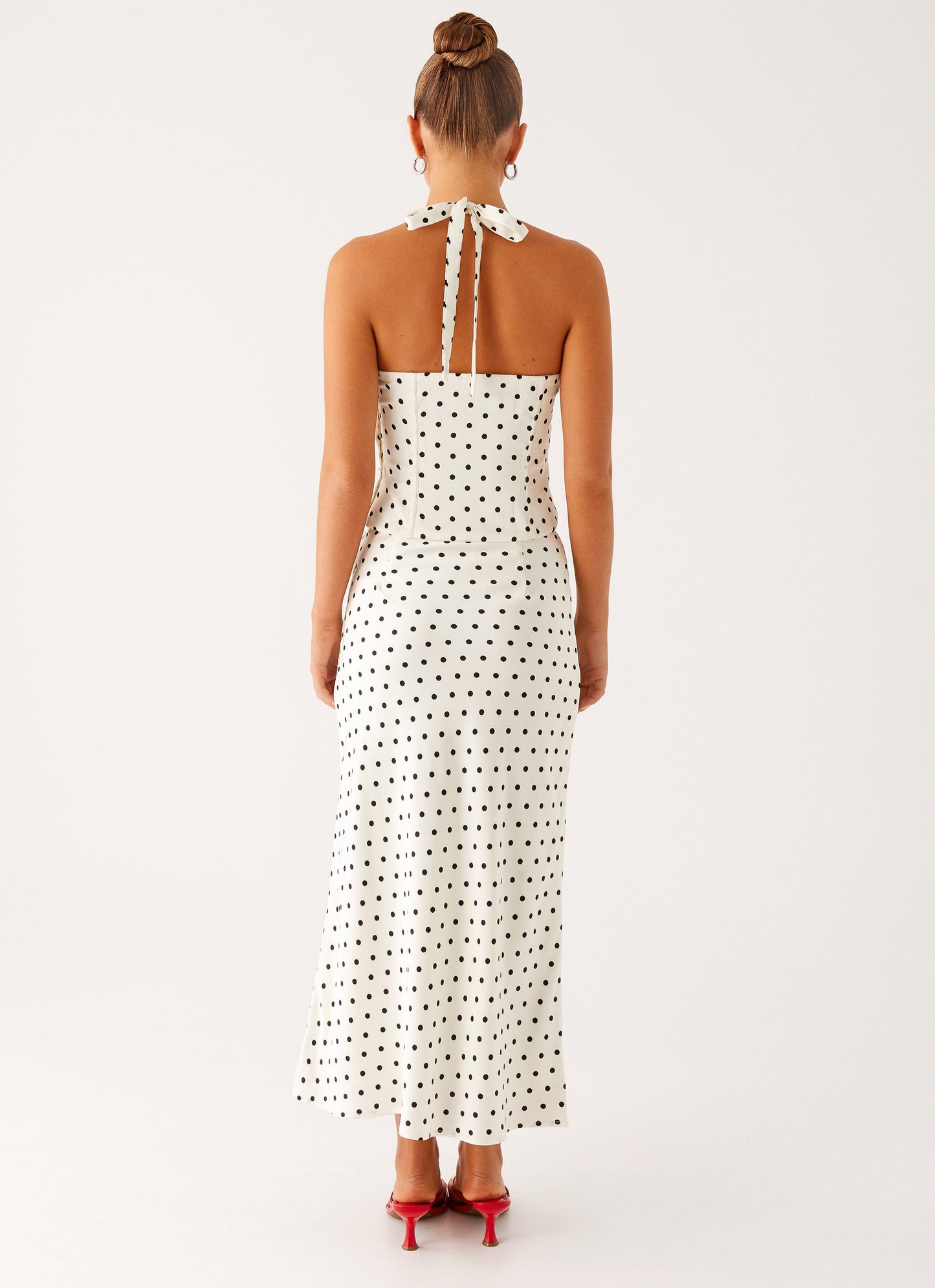 Breanne Midi Skirt - White Polka Dot